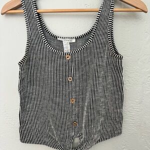 Caution To The Wind Ribbed Sleeveless Black and White Blouse